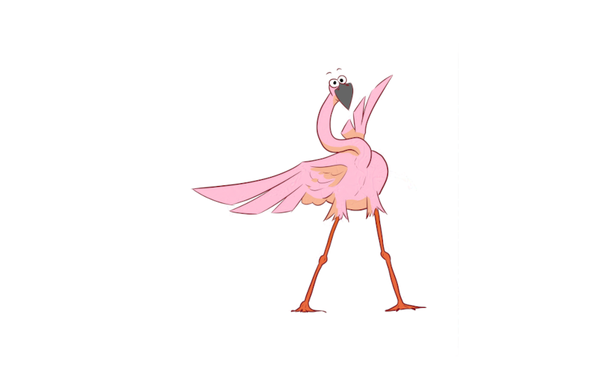 Cartoon flamingo holding its wings out proudly