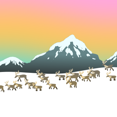 Drawing of a herd of reindeer wandering in the tundra.