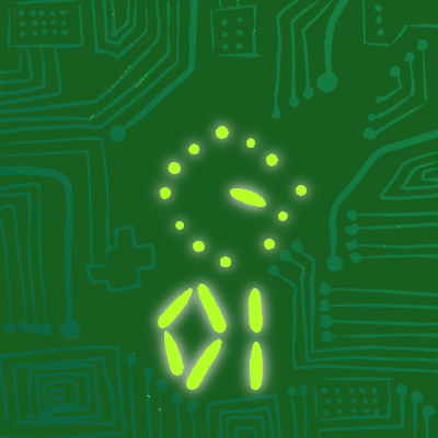 Drawing of a robotic clock. Actually, a digital calendar on a circuitboard. Yep, I know, it's not my best work. The clocky bit's supposed to show the month of the year, and the number below, the day of the month. Don't judge it too hard.
