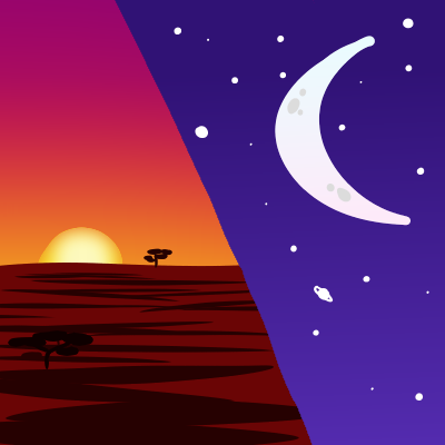 Split-image drawing of the sun and moon.
