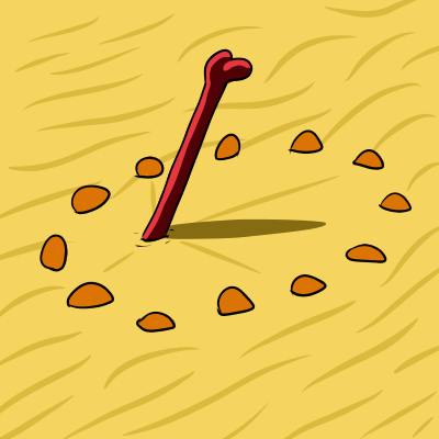 Drawing of a sundial. Sundials aren't just for reading the time, they can be made as calendars too. If you're feeling creative, why not make a tasteful sundial out of your enemies' remains?